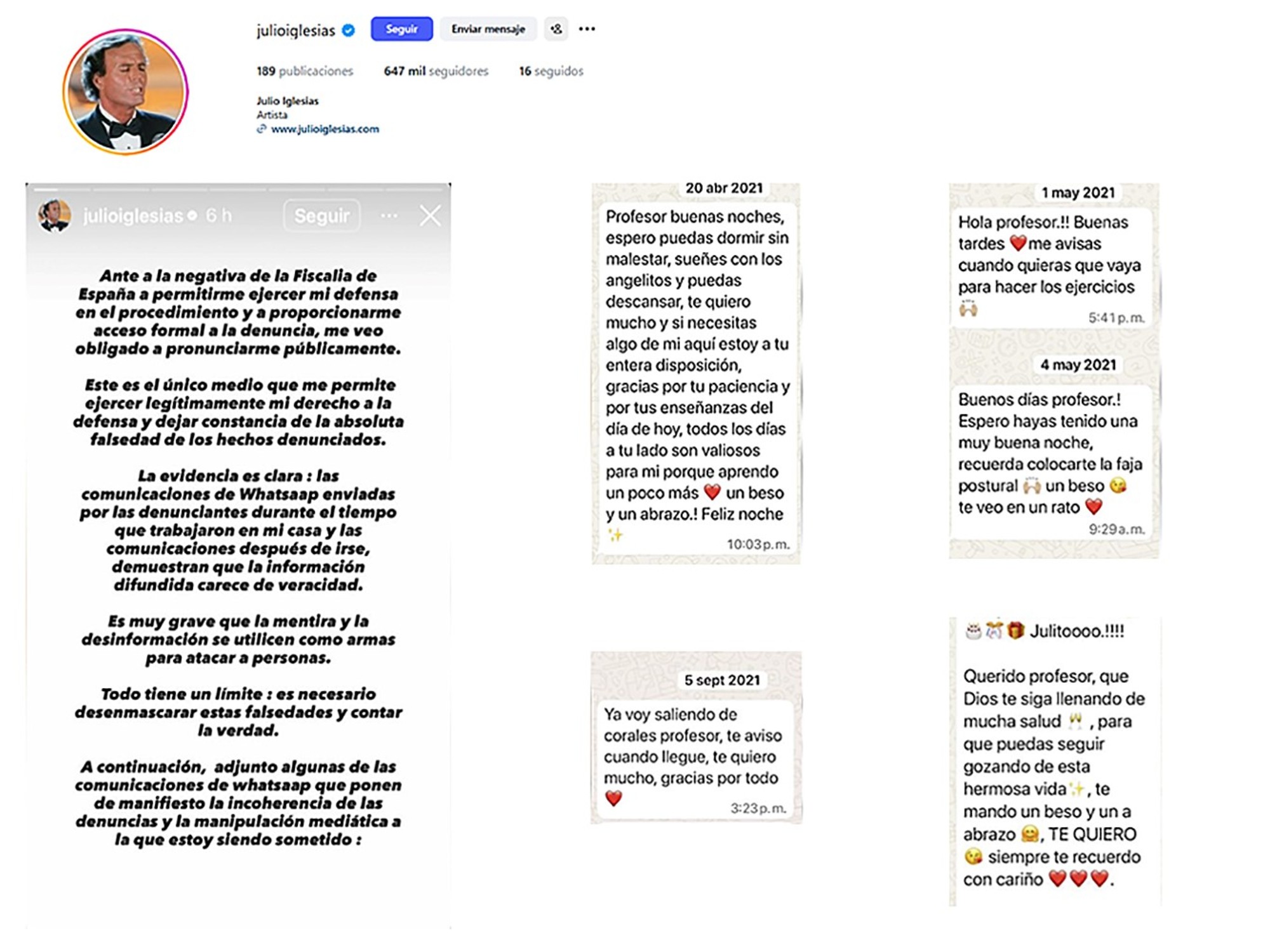 Julio Iglesias revela chats de WhatsApp con mujeres que lo denunciaron por agresión sexual 1 Julio Iglesias revela chats de WhatsApp con mujeres que lo denunciaron por agresión sexual